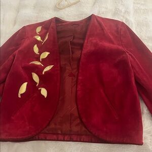 Charles Jourdan Red Blazer with Gold Leaf Accents
